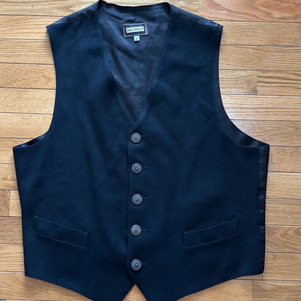 Bachrach Black XL Regular Wool Rayon Acetate Geometric Pattern Formal Vest